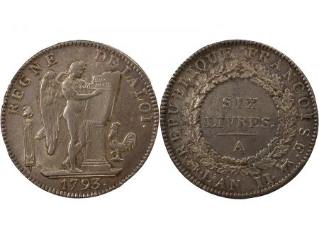 France Six Livres Argent, au Génie - 1793 A Paris,  sans point