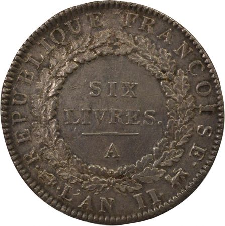 France Six Livres Argent, au Génie - 1793 A Paris,  sans point