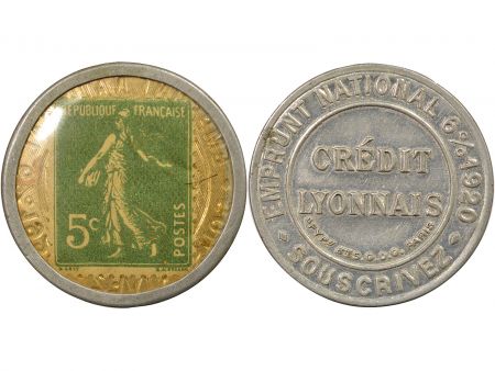 France Timbre Monnaie - 5 Centimes, Crédit Lyonnais, Type 7 - 1920 Paris