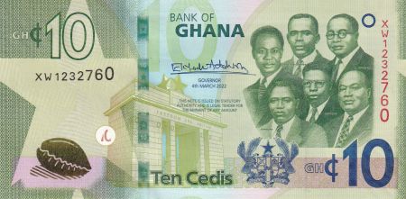 Ghana 10 Cédis  -  Bustes de principaux dirigeants du Ghana - 2022