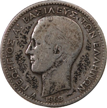 Grèce GRÈCE  GEORGES Ier - 1 DRACHME ARGENT 1868 A PARIS