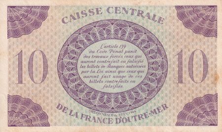 Guadeloupe 10 Francs - Marianne - Croix de Lorraine - 1944 - Série GE - SUP+ - Kol.124