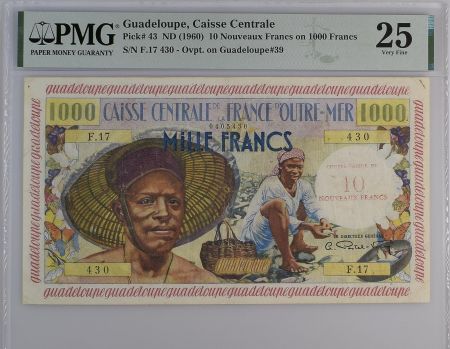 Guadeloupe 10 NF/1000 Francs - Pêcheur - 1960 - Série F.17 - PMG 25