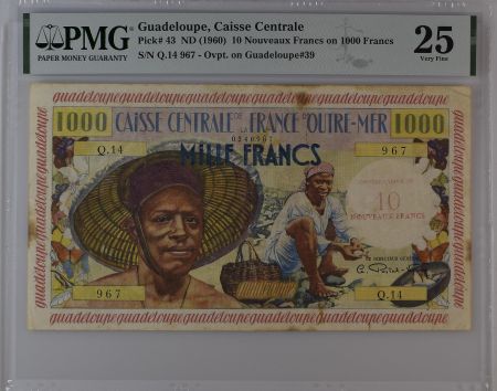 Guadeloupe 10 NF/1000 Francs - Pêcheur - 1960 - Série Q.14 - PMG 25