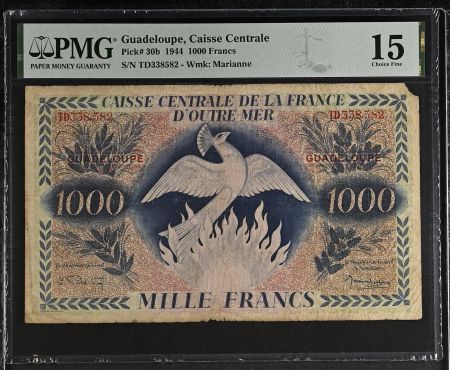 Guadeloupe 1000 Francs - Phénix - 1944 - Série TD338 - PMG15