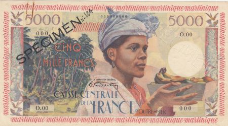 Guadeloupe 5000 Francs - Femme Antillaise - 1960 - Spécimen - Série O.00