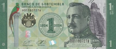 Guatemala 1 Quetzal - Général Orellana - 100 ans de la monnaie  - 1924-2024 - Hybride  - Série B