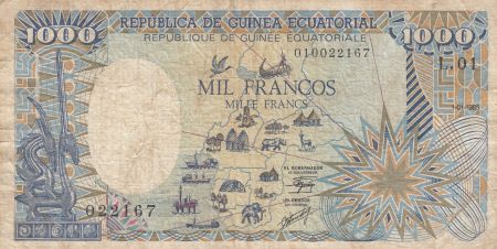 Guinée Equatoriale 1000 Francs 1985 - Carte de l\' Afrique, Eléphant - Série L.01