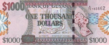 Guyana 1000 Dollars Carte du Guyana - Immeuble