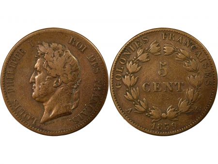 Guyane Française Colonies Françaises, Guadeloupe, Louis Philippe - 5 Centimes 1839 A Paris