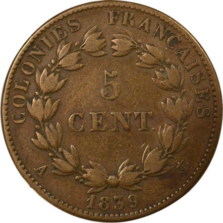 Guyane Française Colonies Françaises, Guadeloupe, Louis Philippe - 5 Centimes 1839 A Paris