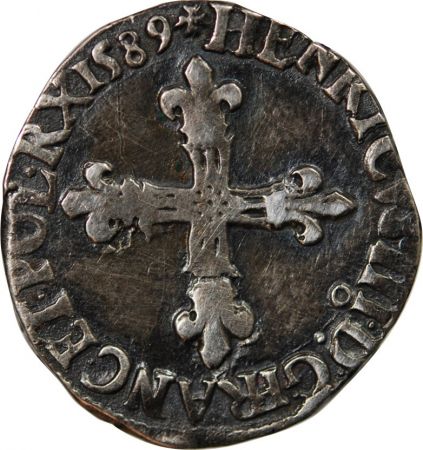 HENRI III - 1/4 ECU ARGENT 1589 RENNES