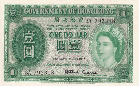 Hong-Kong 1 Dollar - Elisabeth II - 1957- Série 3A