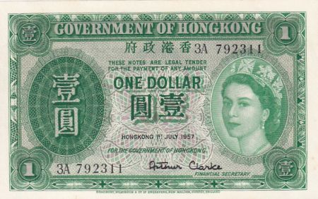 Hong-Kong 1 Dollar - Elisabeth II - 1957- Série 3A