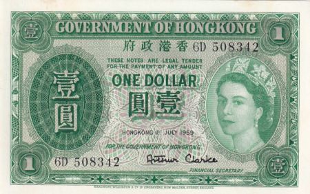 Hong-Kong 1 Dollar - Elisabeth II - 1959 - Série 6D