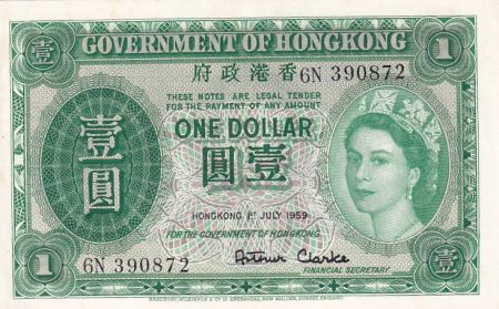 Hong-Kong 1 Dollar - Elisabeth II - 1959 - Série 6N