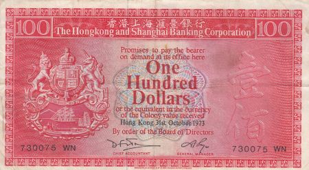 Hong-Kong 100 dollars - Armoiries - HSBC - 1973 - P.185c