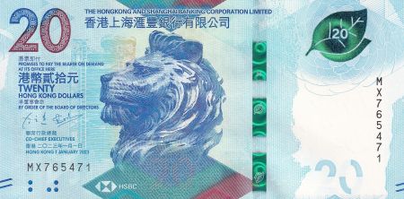 Hong-Kong 20 Dollars, Tête de lion - HSBC - 2023 (2024) - Série MX(2023)