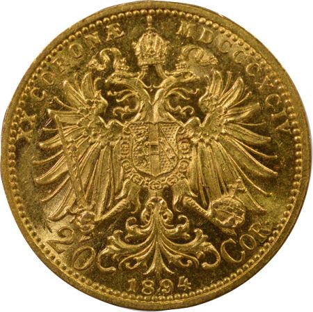 Hongrie François Joseph I - 20 Korona Or - 1894 KB Kremnica