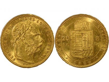 Hongrie François Joseph Ier - 20 Francs / 8 Forint Or - 1888 K B Kremnica