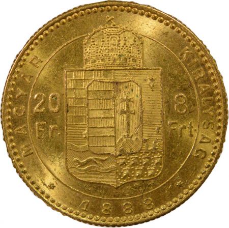 Hongrie François Joseph Ier - 20 Francs / 8 Forint Or - 1888 K B Kremnica