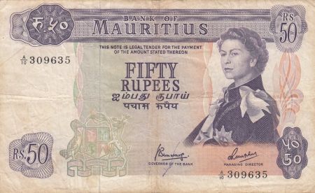 Ile Maurice 50 Rupees - Elisabeth II - Port - Série A.10 - 1967