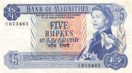 Ile Maurice MAURICE  ELISABETH II - 5 RUPEES 1967 - TTB