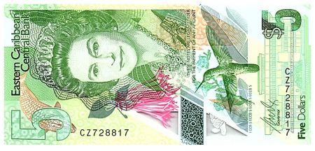 Iles des Caraïbes 5 Dollars - Elizabeth II - Cascades de Trafalgar - 2021