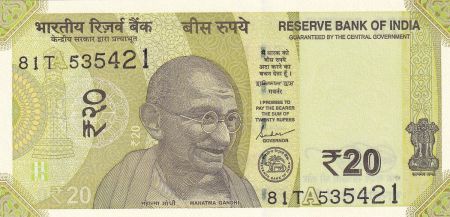 Inde 20 Rupees - Gandhi - 2023 - Série 81T - Lettre A