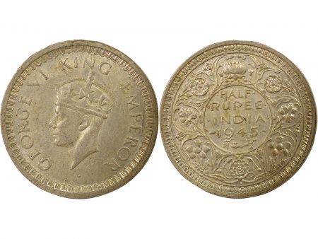 Indes Britanniques George VI - 1/2 Roupie Argent, petit 5 - 1945 Bombay