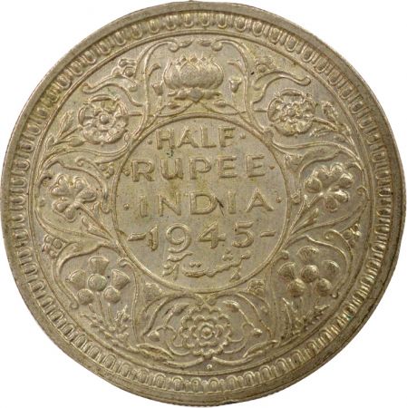 Indes Britanniques George VI - 1/2 Roupie Argent, petit 5 - 1945 Bombay