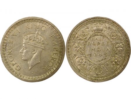 Indes Britanniques George VI - 1/2 Roupie Argent, petit 5 - 1945 Bombay