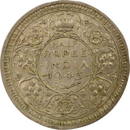 Indes Britanniques George VI - 1/2 Roupie Argent, petit 5 - 1945 Bombay