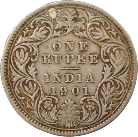 Indes Britanniques Victoria - 1 Rupee Argent - 1901 C Calcutta, Percé