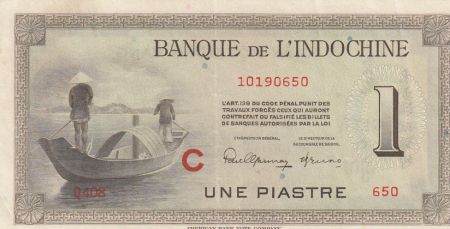 Indo-Chine Fr.  1 Piastre - Hommes et bateau - ND (1945) - Lettre C - P.76bC