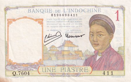 Indo-Chine Fr. 1 Piastre - Femme - Temple - 1946 - Série Q.7604 - SUP - P.54c