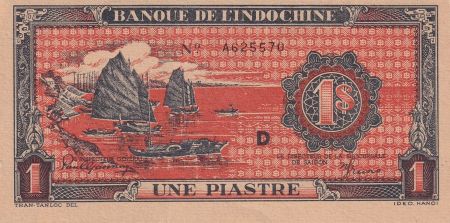 Indo-Chine Fr. 1 Piastre - Orange - ND (1942-1945) - Lettre D  - P.58c