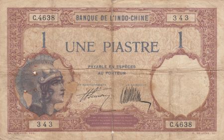 Indo-Chine Fr. 1 Piastre - Walhain -  Série C.4638 - Signature Simon, Thion de la Chaume - 1927