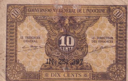 Indo-Chine Fr. 10 Cents - Brun - Série IN - ND (1942) - P.89