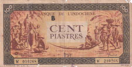 Indo-Chine Fr. 100 Piastres Marché - 1942 - Lettre B - Série W 010268