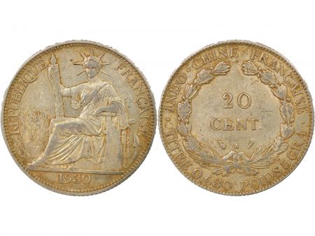 Indo-Chine Fr. 20 Centiemes Argent - 1930 A Paris