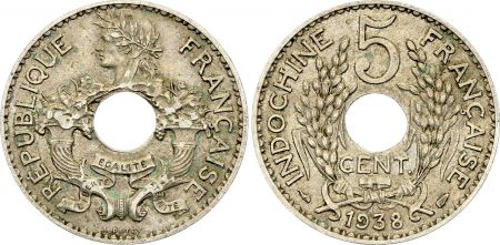 Indo-Chine Fr. 5 Centimes - République Française - Patey - 1938