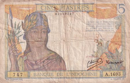 Indo-Chine Fr. 5 Piastres - Guerrière - 1949 - Série A.1693 - P.55d