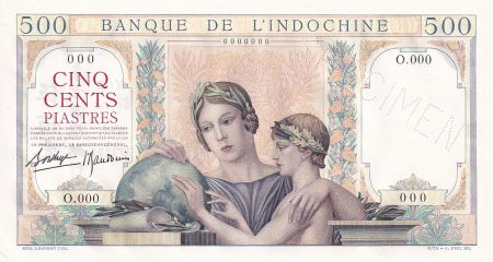 Indo-Chine Fr. 500 Piastres - Femme et enfant - Eléphants - Spécimen -  ND (1939)