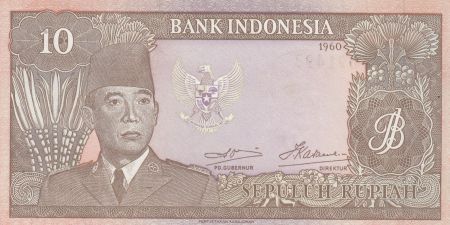 Indonésie 10 Rupiah,  Président Sukarno - Femmes - 1960 -Série JFV