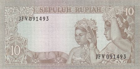 Indonésie 10 Rupiah,  Président Sukarno - Femmes - 1960 -Série JFV