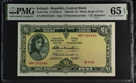 Irlande 1 Pound - Lady Lavery - 16-03-1962- Série 98F - PMG 65 EPQ