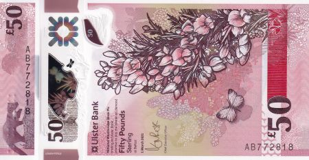 Irlande du Nord 50 Pounds - Fleurs, papillons - Jocelyn B. Burnell - 2021 (2022) - P.NEW