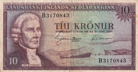 Islande 10 Kronur - Jon Eiriksson - Port - 1957 - Série B - P.42