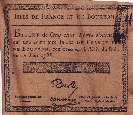 Isles de France et de Bourbon Faux 500 Livres Tournois - 10/06/1788 - TTB - P.12x